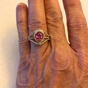Pink sapphire and diamond 18K YG ring , size 7
